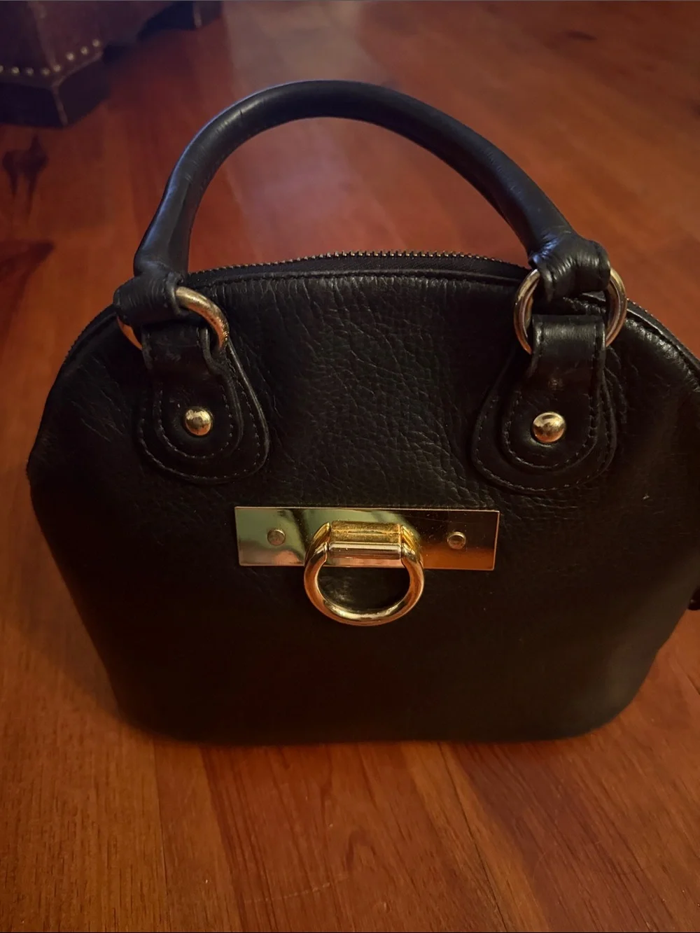 Onna Ehrlich Black Leather Satchel with Gold Hardware